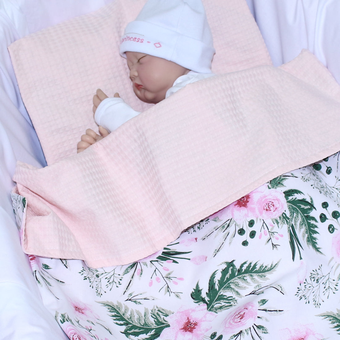Baby Decke Waffelpiqué / Baumwolle Kuscheldecke - Flowers + Rosa