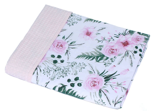Baby Decke Waffelpiqué / Baumwolle Kuscheldecke - Flowers + Rosa