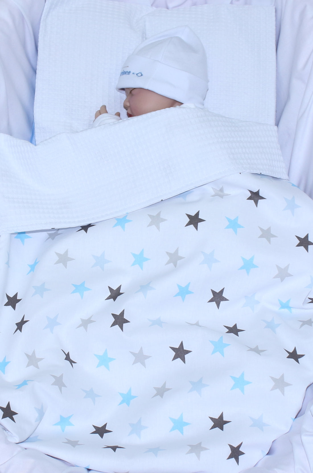 Baby Decke Waffelpiqué / Baumwolle Kuscheldecke - Star Blau + Weiß