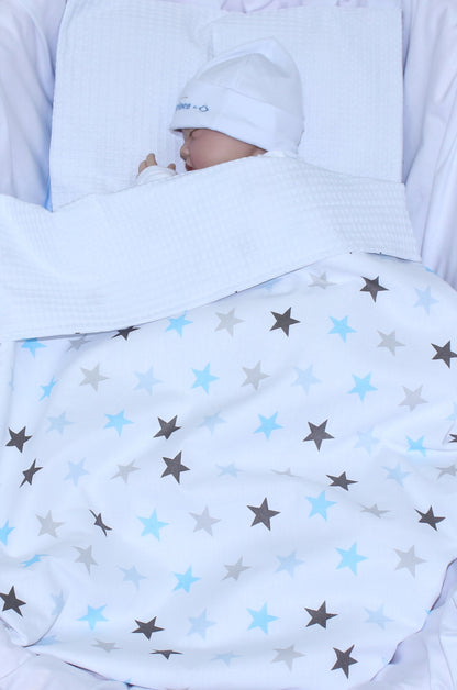 Baby Decke Waffelpiqué / Baumwolle Kuscheldecke - Star Blau + Weiß