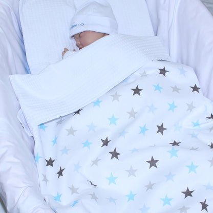 Baby Decke Waffelpiqué / Baumwolle Kuscheldecke - Star Blau + Weiß