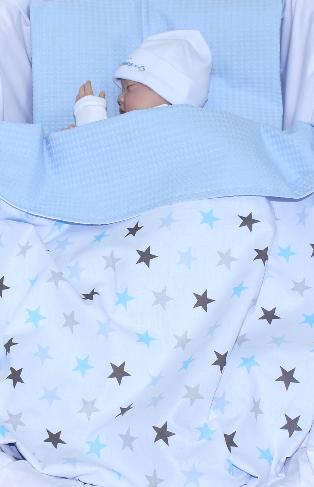 Baby Decke Waffelpiqué / Baumwolle Kuscheldecke - Star Blau + Blau