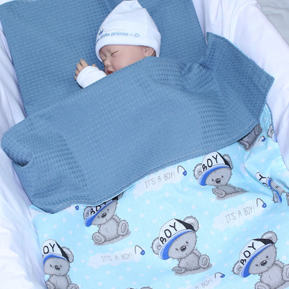 Baby Decke Waffelpiqué / Baumwolle Kuscheldecke - Boy Blau + Marine