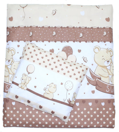 2-4 teiliges Bettwäsche Set - SWEET Bärchen in Braun - für Wiege Beistellbett Kinderwagen
