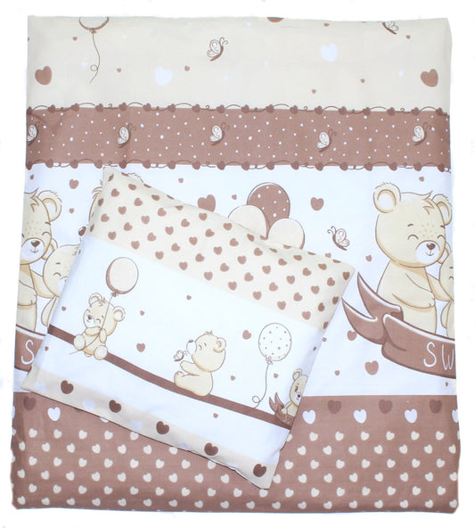 2-4 teiliges Bettwäsche Set - SWEET Bärchen in Braun - für Wiege Beistellbett Kinderwagen