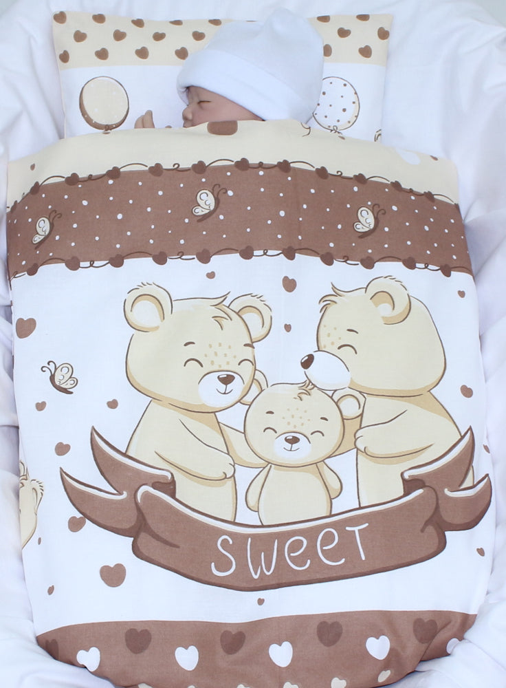 2-4 teiliges Bettwäsche Set - SWEET Bärchen in Braun - für Wiege Beistellbett Kinderwagen
