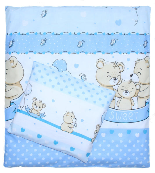 2-4 teiliges Bettwäsche Set - SWEET Bärchen in Blau - 70x78 cm für Wiege Beistellbett Kinderwagen