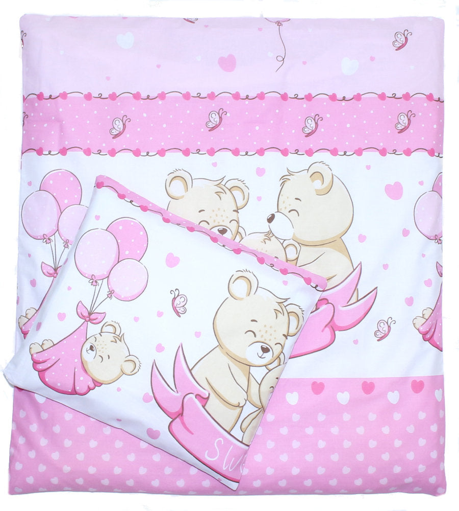 2-4 teiliges Bettwäsche Set - SWEET Bärchen in Rosa - 70x78 cm für Wiege Beistellbett Kinderwagen