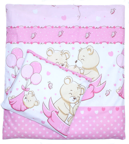 2-4 teiliges Bettwäsche Set - SWEET Bärchen in Rosa - 70x78 cm für Wiege Beistellbett Kinderwagen