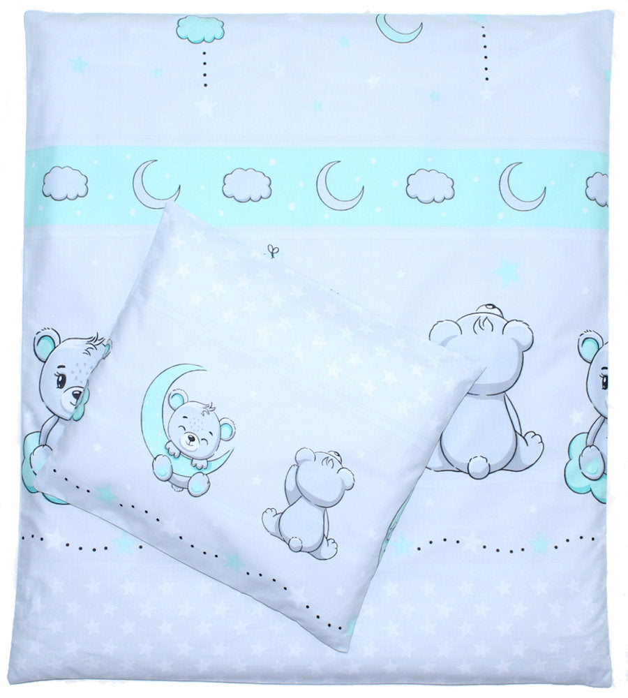2-4 teiliges Bettwäsche Set - Bärchen - Minze - 70x78 cm für Wiege Beistellbett Kinderwagen