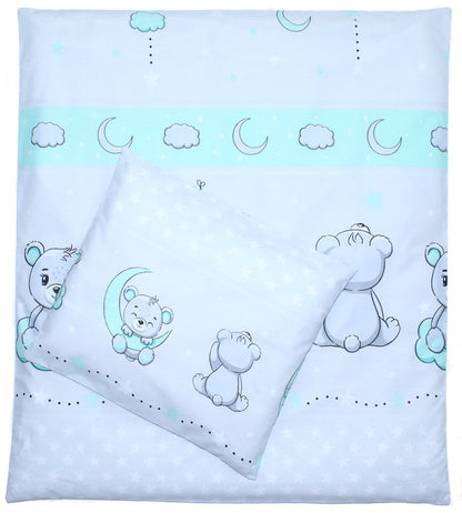 2-4 teiliges Bettwäsche Set - Bärchen - Minze - 70x78 cm für Wiege Beistellbett Kinderwagen