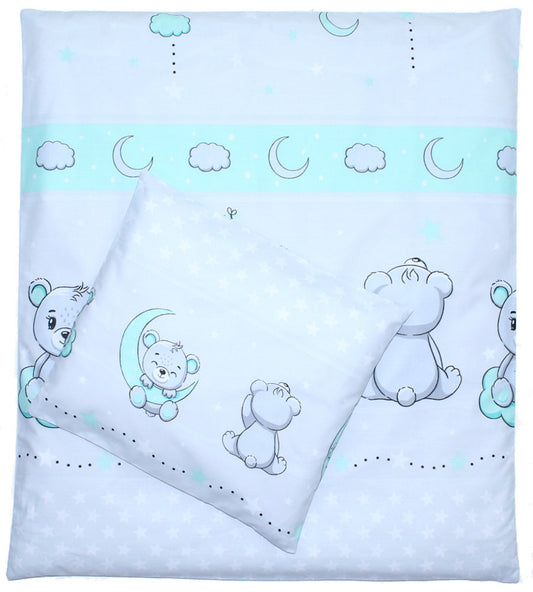 2-4 teiliges Bettwäsche Set - Bärchen - Minze - 70x78 cm für Wiege Beistellbett Kinderwagen
