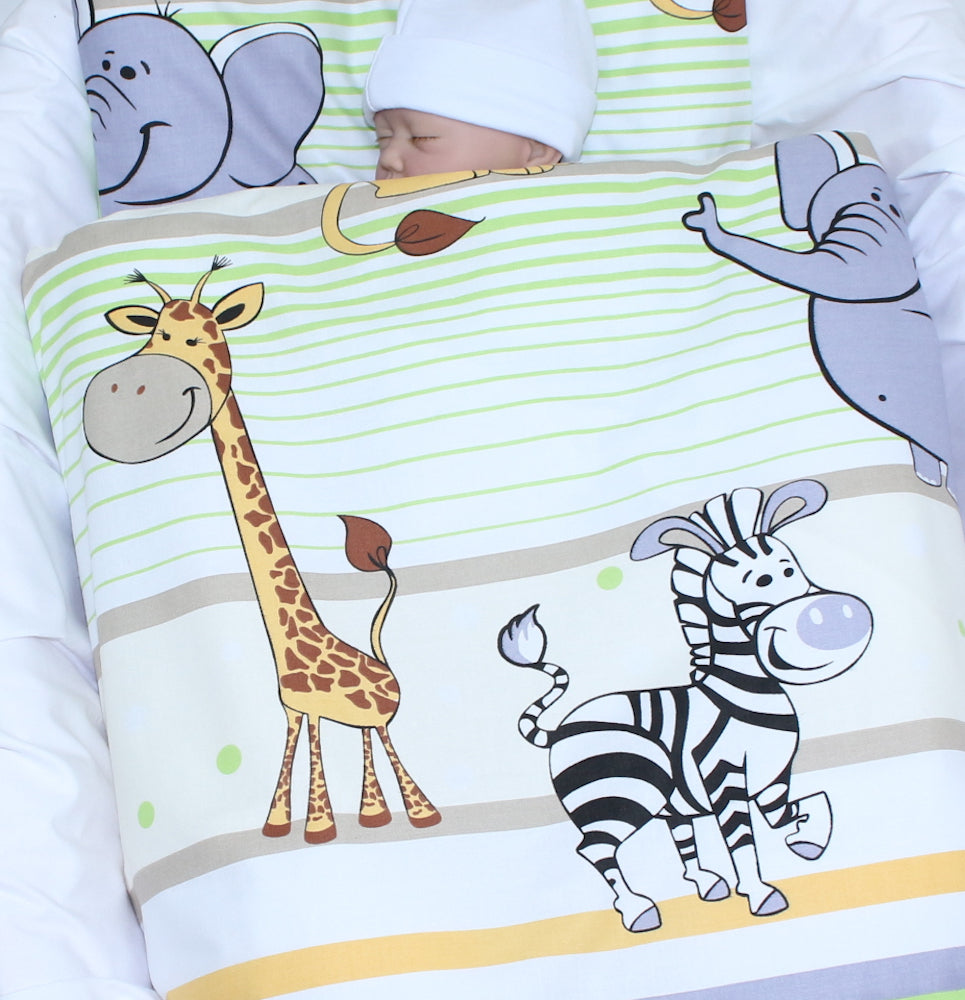 6 TLG- BABY SET mit Bettwäsche - Safari Grün- für Beistellbett 40x90cm