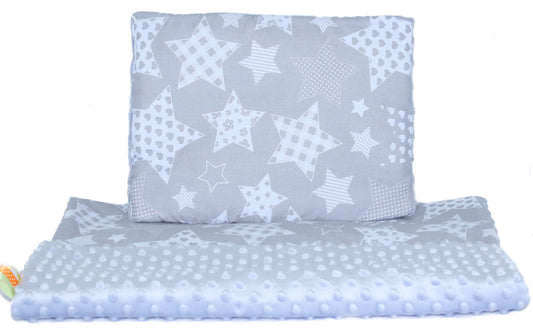 Minky Set mit Namen - Galaxis + Grau - Bettwäsche Kuscheldecke + Kissen