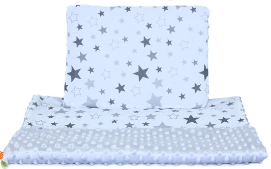 Minky Set mit Namen - Star Hell + Grau- Bettwäsche Kuscheldecke + Kissen