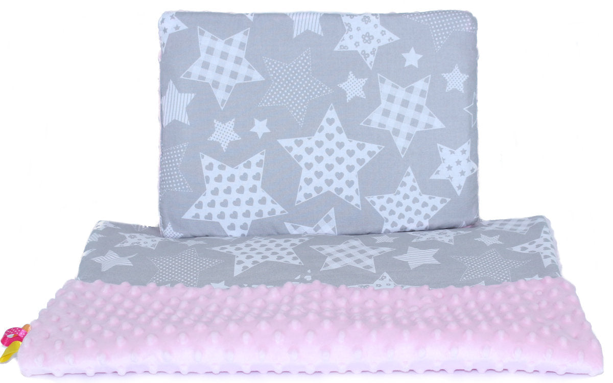 Minky Set mit Namen - Galaxis + Rosa - Bettwäsche Kuscheldecke + Kissen