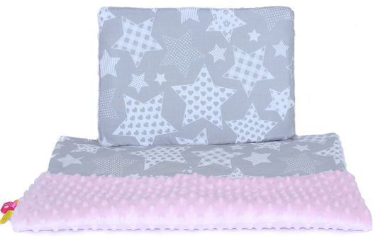 Minky Set mit Namen - Galaxis + Rosa - Bettwäsche Kuscheldecke + Kissen