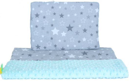 Minky Set mit Namen - Star Dunkel + Minze - Bettwäsche Kuscheldecke + Kissen