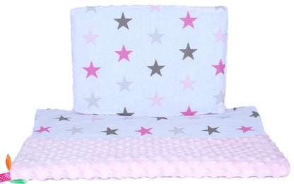 Minky Set mit Namen - Star Rosa + Rosa - Bettwäsche Kuscheldecke + Kissen