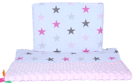 Minky Set mit Namen - Star Rosa + Rosa - Bettwäsche Kuscheldecke + Kissen