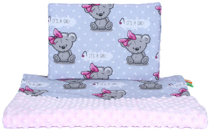 Minky Set mit Namen - Girl + Rosa - Bettwäsche Kuscheldecke + Kissen