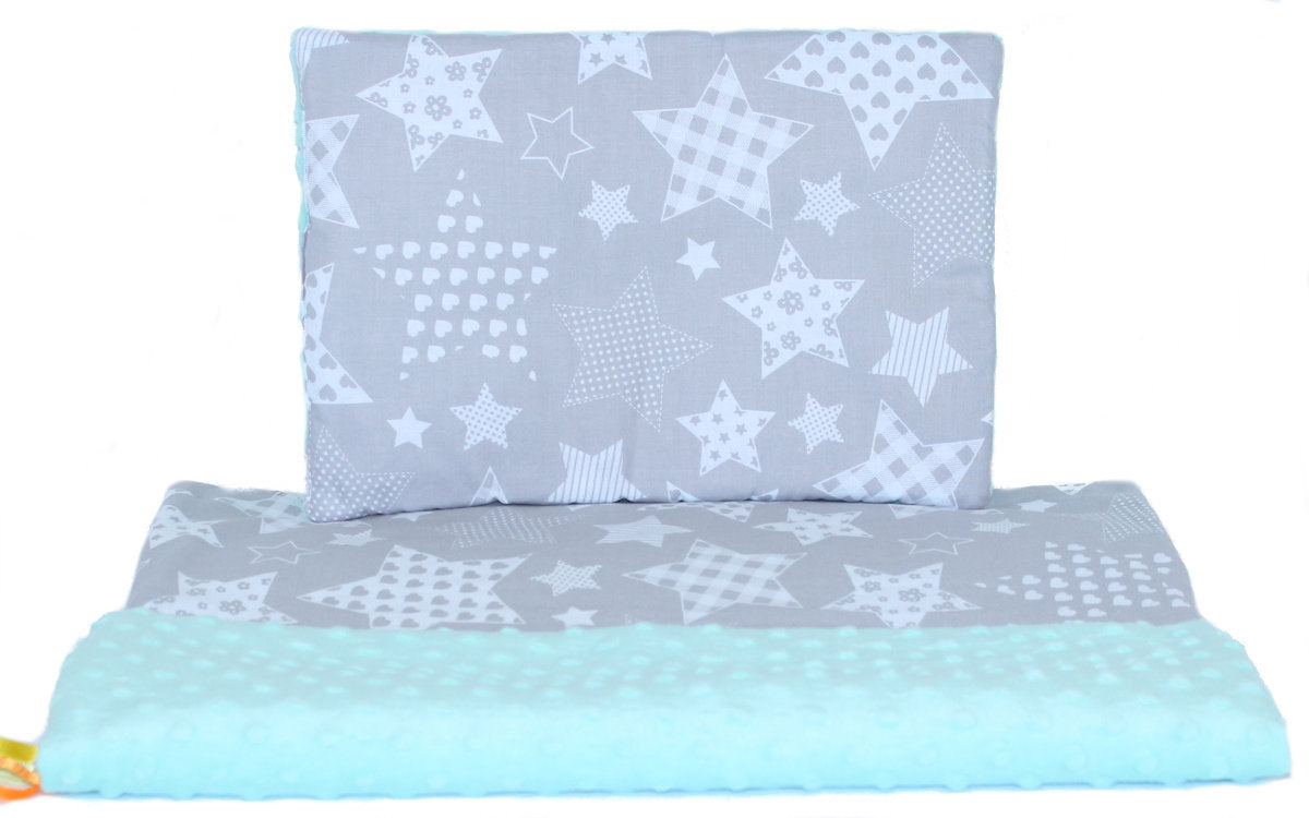 Minky Set mit Namen - Galaxis + Minze - Bettwäsche Kuscheldecke + Kissen