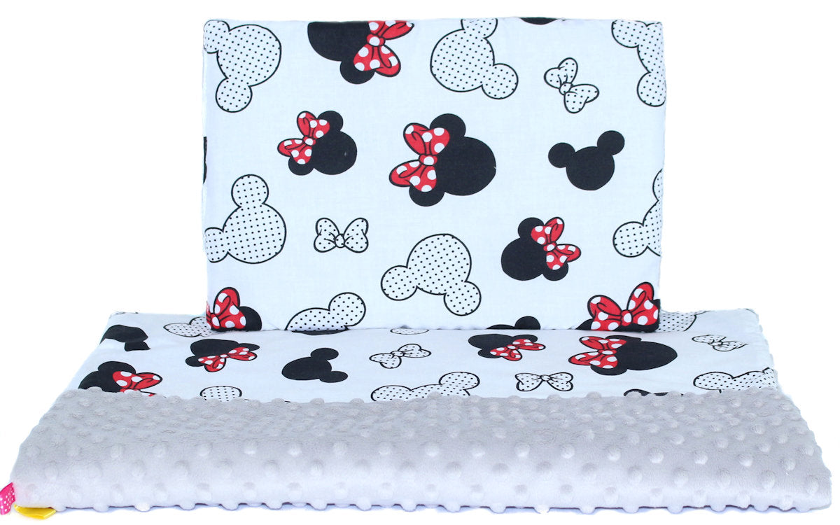 Minky Set mit Namen - Minnie + Grau - Bettwäsche Kuscheldecke + Kissen