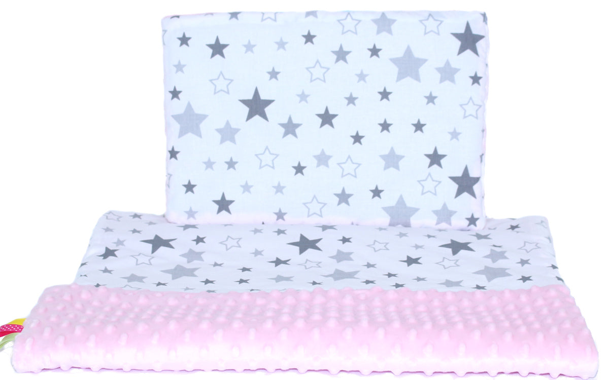 Minky Set mit Namen - Star Hell + Rosa - Bettwäsche Kuscheldecke + Kissen