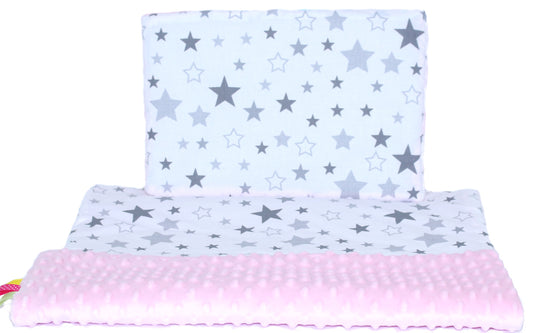Minky Set mit Namen - Star Hell + Rosa - Bettwäsche Kuscheldecke + Kissen