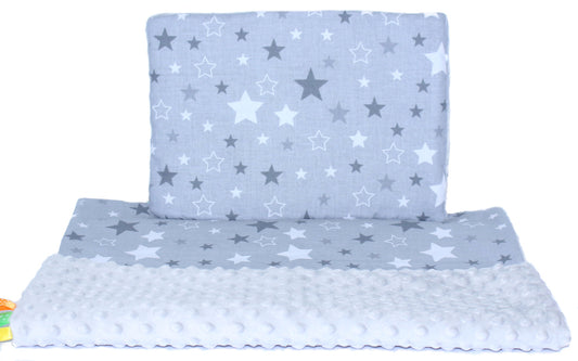 Minky Set mit Namen - Star Dunkel + Grau - Bettwäsche Kuscheldecke + Kissen