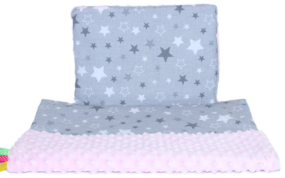 Minky Set mit Namen - Star Dunkel + Rosa - Bettwäsche Kuscheldecke + Kissen