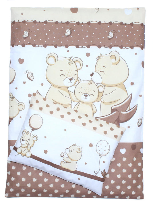 2- 4tlg Kinderwagenset -SWEET  Bärchen in Braun- Bettwäsche für Kinderwagen Bezüge Decke Kissen