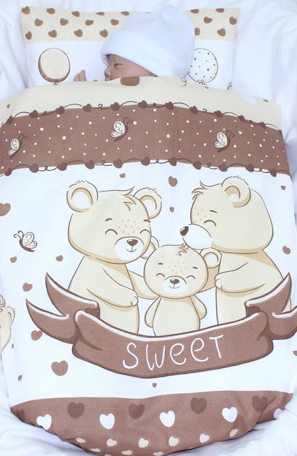 2- 4tlg Kinderwagenset -SWEET  Bärchen in Braun- Bettwäsche für Kinderwagen Bezüge Decke Kissen