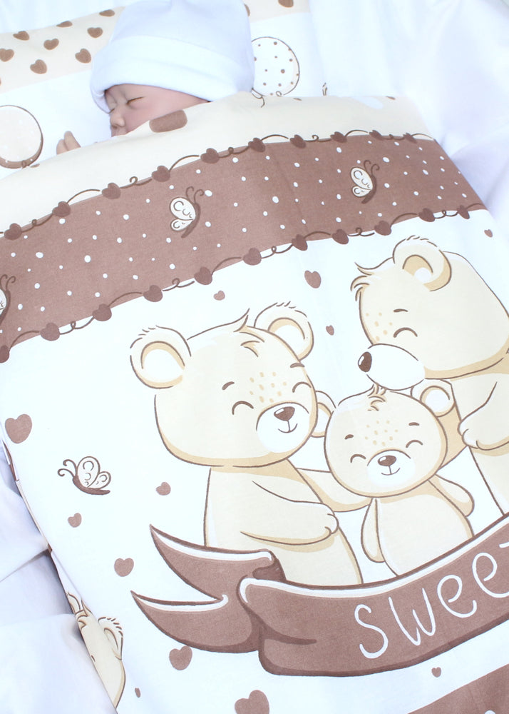 2- 4tlg Kinderwagenset -SWEET  Bärchen in Braun- Bettwäsche für Kinderwagen Bezüge Decke Kissen