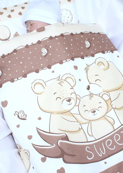 2- 4tlg Kinderwagenset -SWEET  Bärchen in Braun- Bettwäsche für Kinderwagen Bezüge Decke Kissen