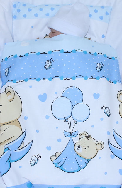 2- 4tlg Kinderwagenset - SWEET Bärchen in Blau- Bettwäsche für Kinderwagen Bezüge Decke Kissen