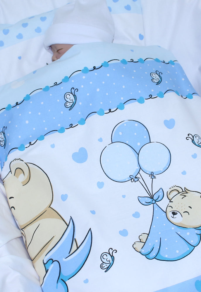 2- 4tlg Kinderwagenset - SWEET Bärchen in Blau- Bettwäsche für Kinderwagen Bezüge Decke Kissen