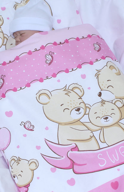 2- 4tlg Kinderwagenset - SWEET Bärchen in Rosa- Bettwäsche für Kinderwagen Bezüge Decke Kissen