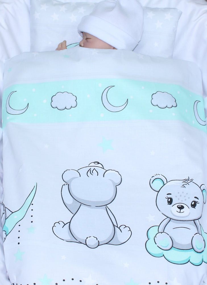 2- 4tlg Kinderwagenset - Bärchen MINZE- Bettwäsche für Kinderwagen Bezüge Decke Kissen