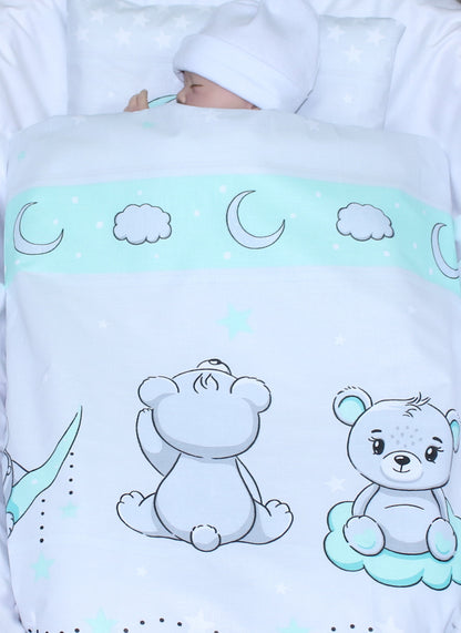 2- 4tlg Kinderwagenset - Bärchen MINZE- Bettwäsche für Kinderwagen Bezüge Decke Kissen