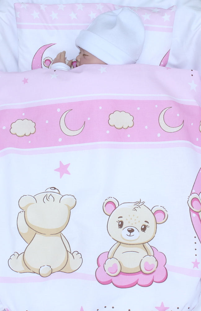 2- 4tlg Kinderwagenset - Bärchen Rosa- Bettwäsche für Kinderwagen Bezüge Decke