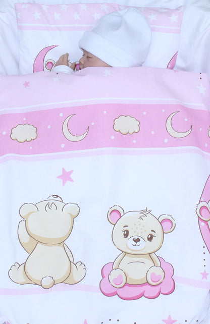 2- 4tlg Kinderwagenset - Bärchen Rosa- Bettwäsche für Kinderwagen Bezüge Decke