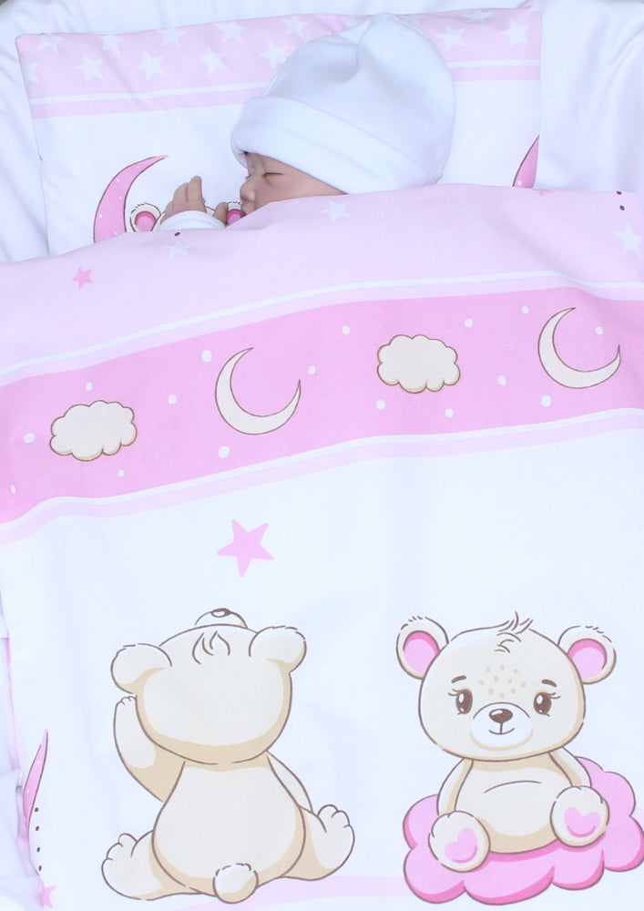 2- 4tlg Kinderwagenset - Bärchen Rosa- Bettwäsche für Kinderwagen Bezüge Decke