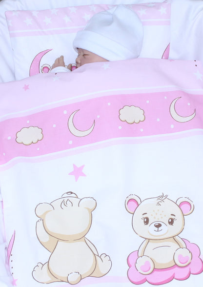 2- 4tlg Kinderwagenset - Bärchen Rosa- Bettwäsche für Kinderwagen Bezüge Decke