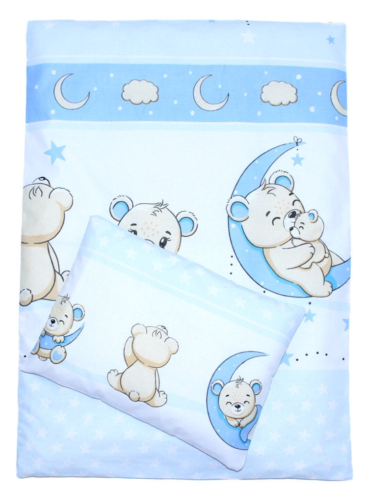 2- 4tlg Kinderwagenset - Bärchen in Blau- Bettwäsche für Kinderwagen Bezüge Decke Kissen