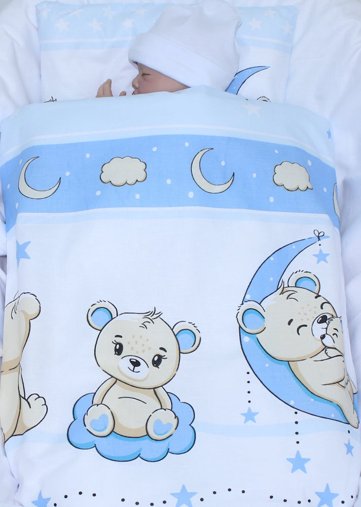 2- 4tlg Kinderwagenset - Bärchen in Blau- Bettwäsche für Kinderwagen Bezüge Decke Kissen