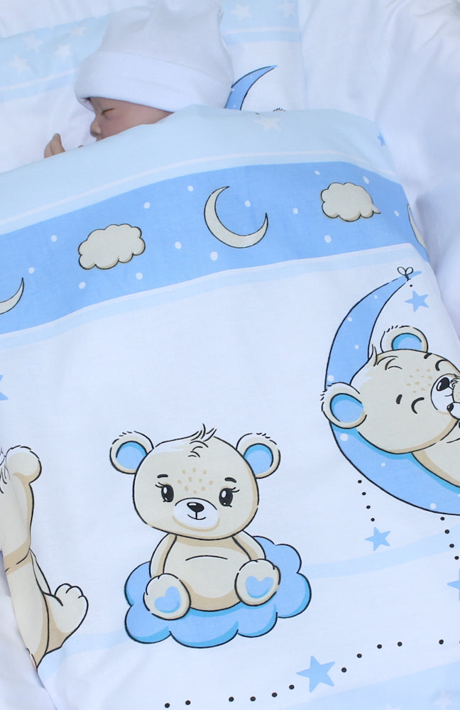 2- 4tlg Kinderwagenset - Bärchen in Blau- Bettwäsche für Kinderwagen Bezüge Decke Kissen