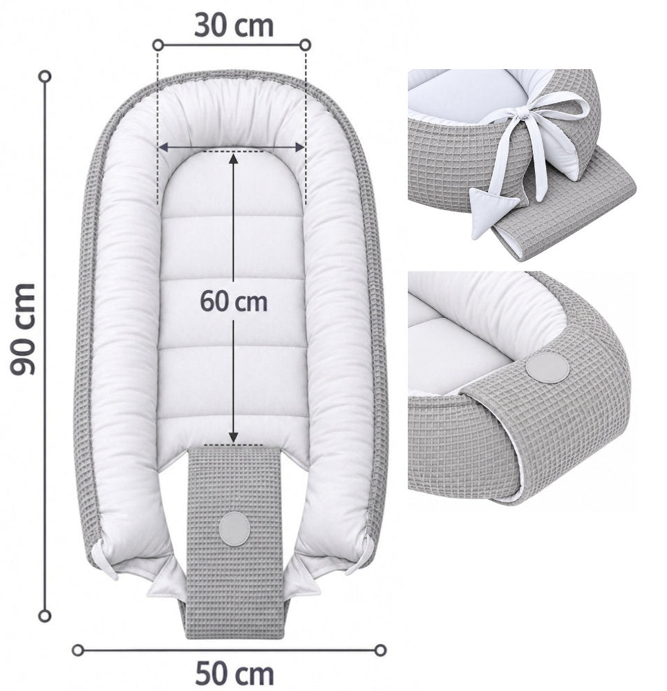 Baby Kokon mit Kissen, Kuscheldecke Baumwolle & Waffelpiqué- Minnie + Altrosa