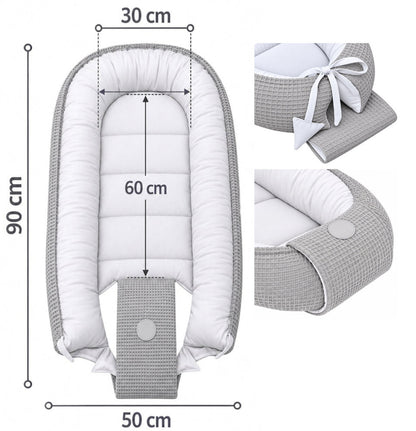 Baby Kokon mit Kissen, Kuscheldecke Baumwolle & Waffelpiqué- Minnie + Altrosa