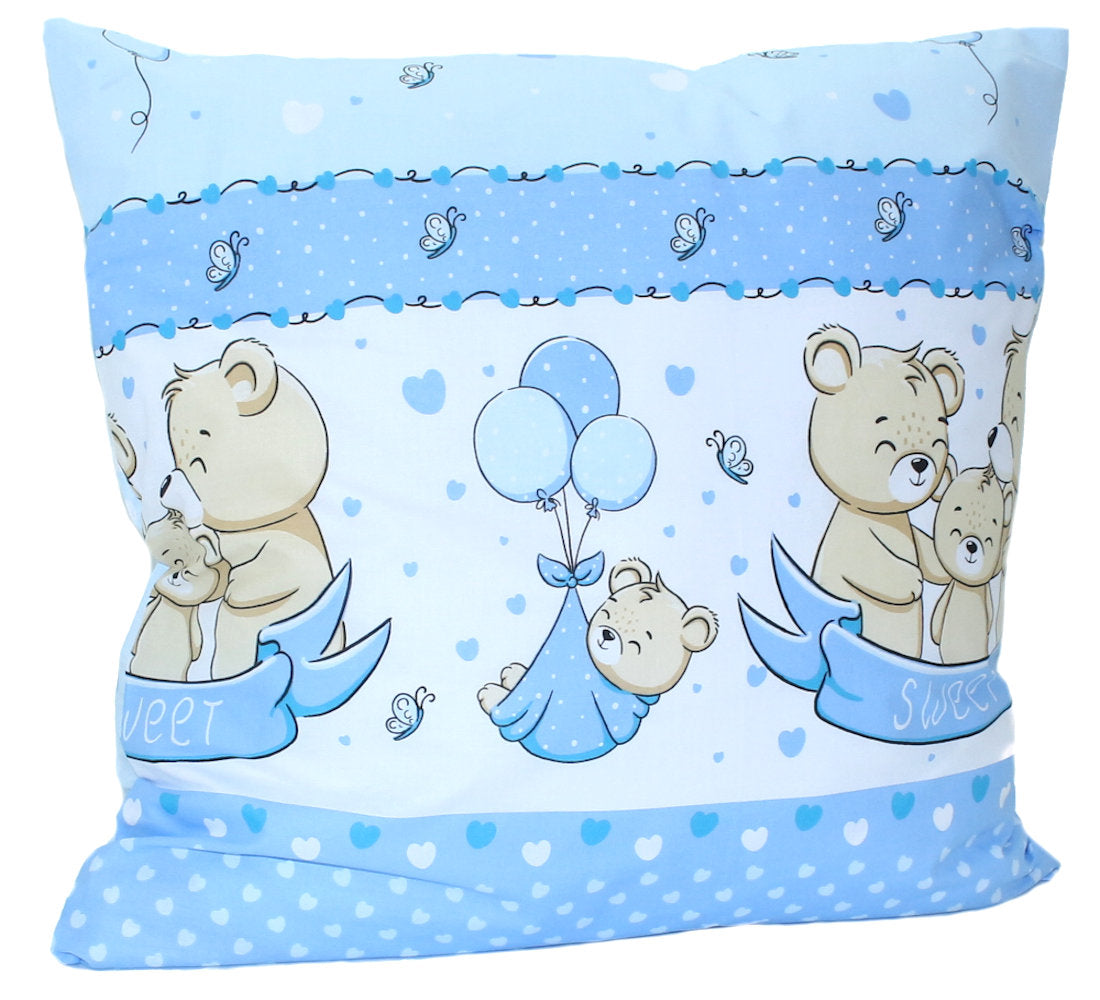 Kissenbezug - SWEET Bärchen Blau - 80x80cm Bezug Baby Kopfkissenbezug Kissenhülle